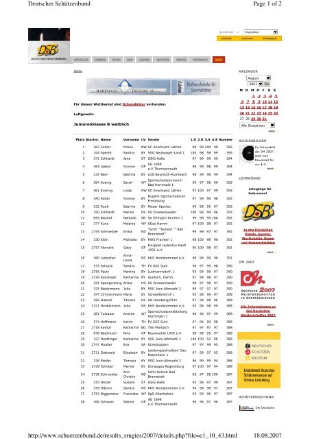 Ergebnisse der Deutschen Meisterschaft 2007 mit Beteiligung