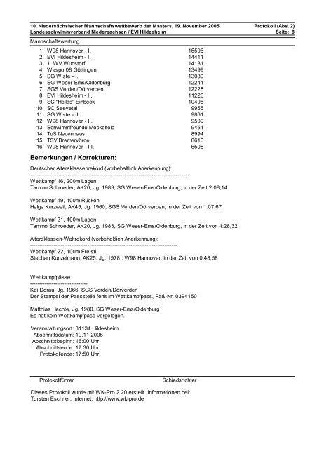 Protokoll - Landesschwimmverband Niedersachsen eV