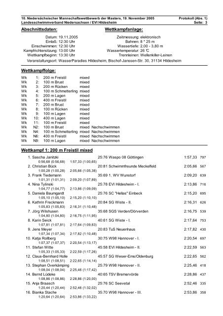 Protokoll - Landesschwimmverband Niedersachsen eV