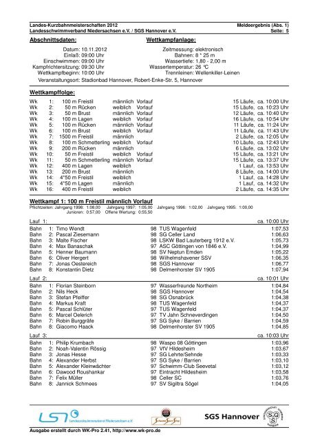 Meldeergebnis Abschnitt 1 - Peiner Schwimmverein