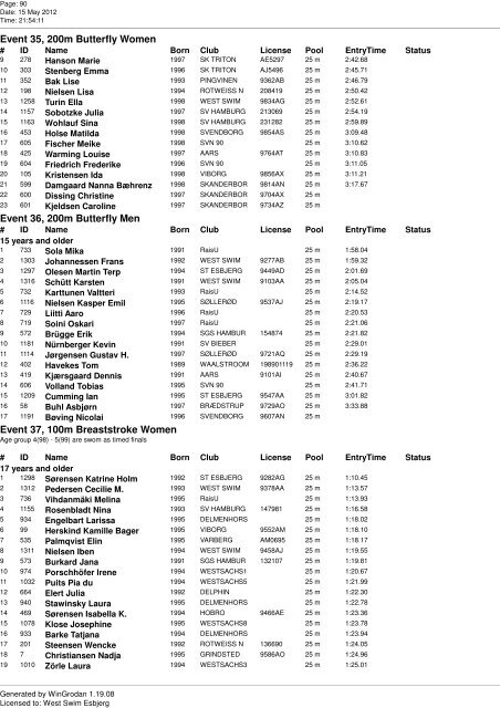 Competitor list Event 1-99 - Livetiming