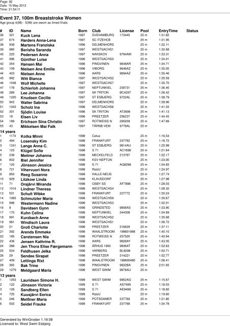 Competitor list Event 1-99 - Livetiming