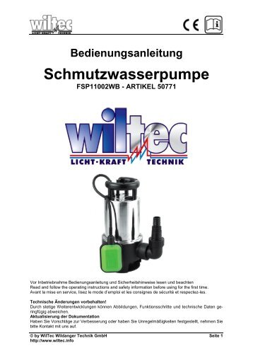 Bedienungsanleitung Schmutzwasserpumpe FSP11002WB - WilTec