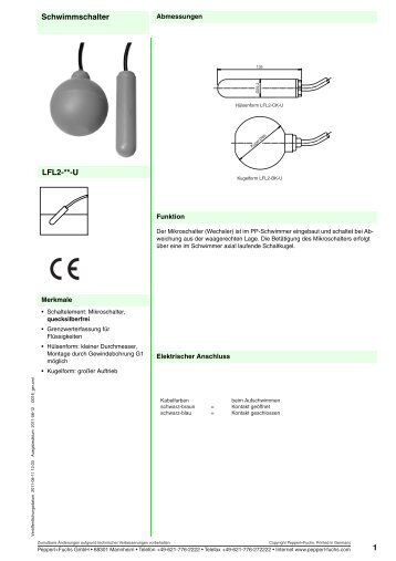 Schwimmschalter 1 LFL2-**-U - Pepperl+Fuchs