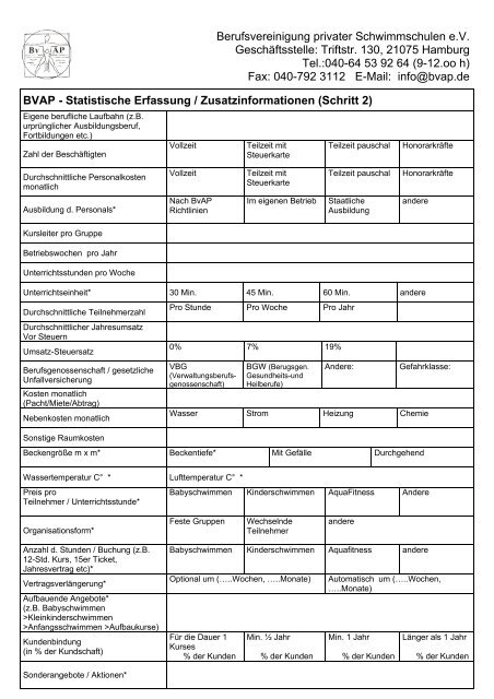 Berufsvereinigung privater Schwimmschulen e.V. ... - beim BvAP