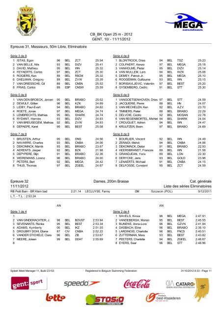 dimanche - Belgische Kampioenschappen Korte Baan 2012