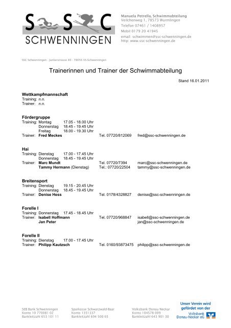 Trainerinnen und Trainer der Schwimmabteilung