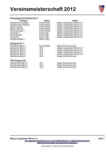 Vereinsmeisterschaft 2012 - Waspo Langendreer-Werne