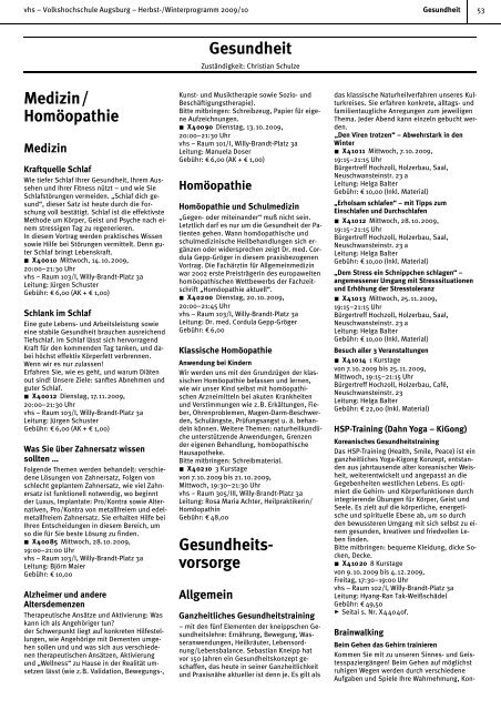 Gesundheit Medizin - Volkshochschule Augsburg