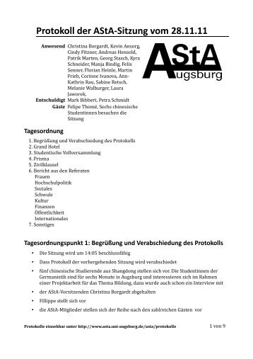 Protokoll der AStA-Sitzung vom 28.11.11 - AStA - Universität Augsburg