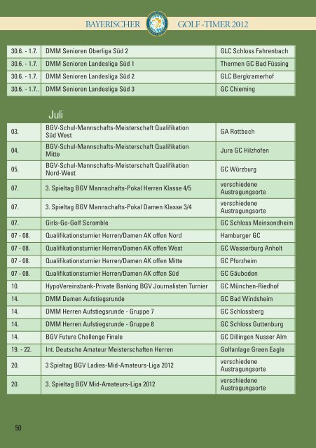 BAYERISCHER GOLF-TIMER 2012 - Bayerischer Golfverband