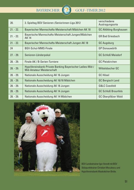 BAYERISCHER GOLF-TIMER 2012 - Bayerischer Golfverband