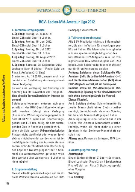 BAYERISCHER GOLF-TIMER 2012 - Bayerischer Golfverband