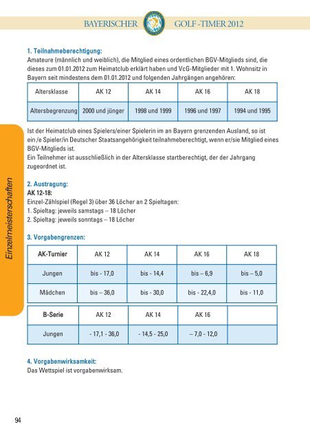 BAYERISCHER GOLF-TIMER 2012 - Bayerischer Golfverband