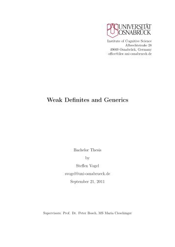 Weak Definites and Generics - Cognitive Science