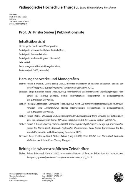 Prof. Dr. Priska Sieber - Pädagogische Hochschule Thurgau