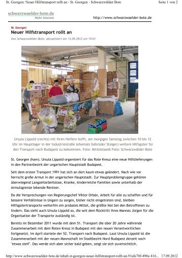 Neuer Hilfstransport rollt an - DRK Fischbach