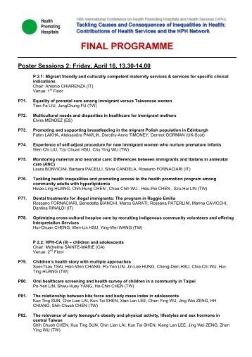 Poster Sessions 2 - HPH-Conference