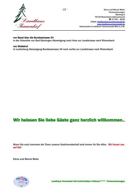 Dokumentation mit Preisliste Tannenhof (PDF) - Landhaus Tannenhof