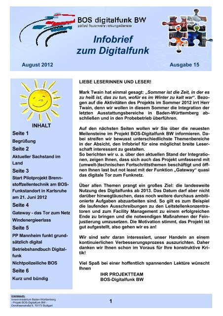 Infobrief 15 - Digitalfunk Baden-Württemberg