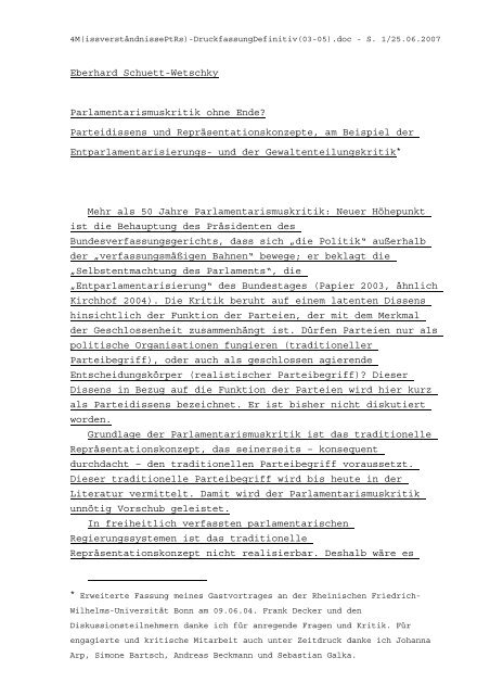 Eberhard SchuettWetschky Parlamentarismuskritik ohne Ende