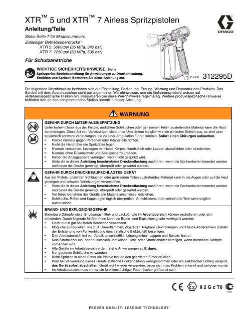 312295D, XTR5 and XTR 7 Airless Spray Gun, German - Graco Inc.