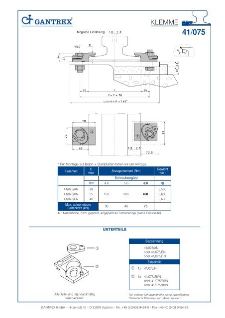 Klemme 41/075 - Gantrex