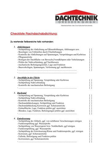 Checkliste dachtechnik Flachdach - bei der Dachtechnik Dresden