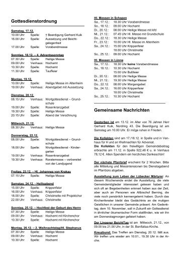 Gottesdienstordnung Gemeinsame Nachrichten - kgv-spelle.de