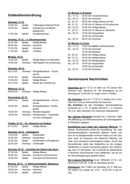 Gottesdienstordnung Gemeinsame Nachrichten - kgv-spelle.de