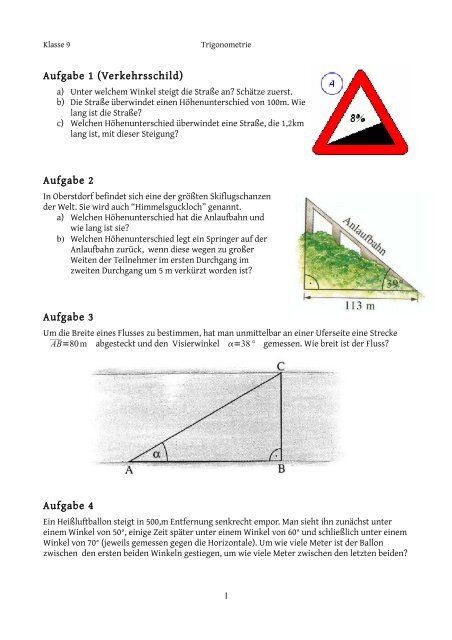 Aufgabe 1 (Verkehrsschild) Aufgabe 2 Aufgabe 3 Aufgabe 4