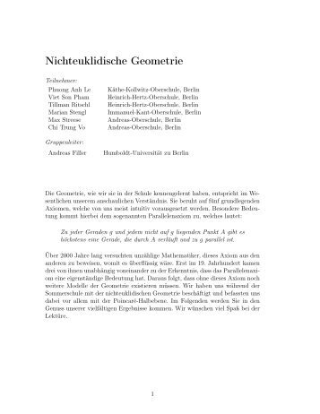 Nichteuklidische Geometrie - Mathematik und ihre Didaktik ...