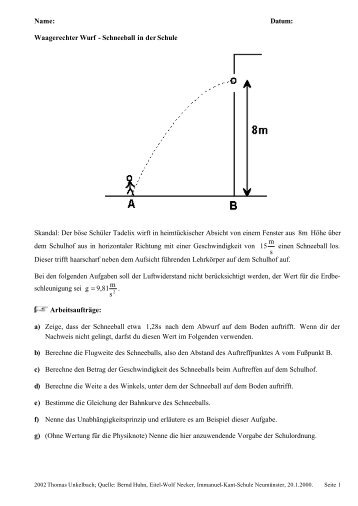 Waagerechter Wurf - Schneeball in der Schule