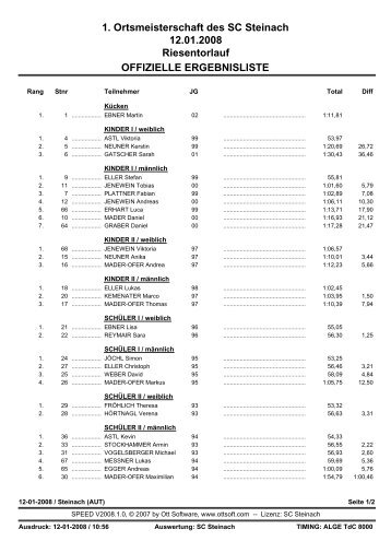 1. Ortsmeisterschaft des SC Steinach 12.01.2008 Riesentorlauf ...