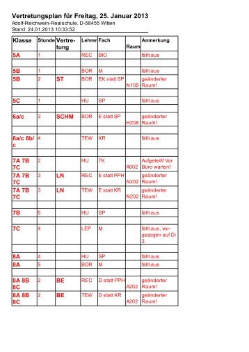 Vertretungsplan für Freitag, 25. Januar 2013 - Adolf-Reichwein ...