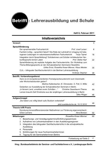 Betrifft: Lehrerausbildung und Schule, Heft 8, Februar 2011