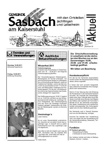 Die Ortschaftsverwaltung - Sasbach am Kaiserstuhl