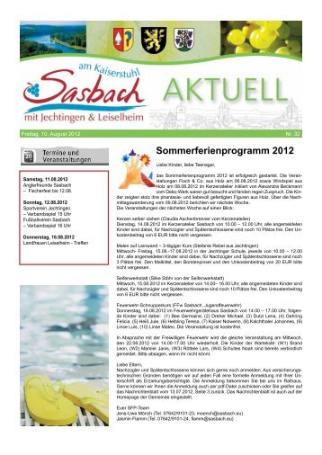 Sommerferienprogramm 2012 - Sasbach am Kaiserstuhl