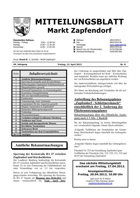 Mitteilungsblatt Nr. 8 - Mitte April - Zapfendorf