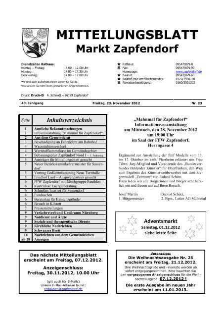 Mitteilungsblatt Nr. 23 - Ende November - Zapfendorf