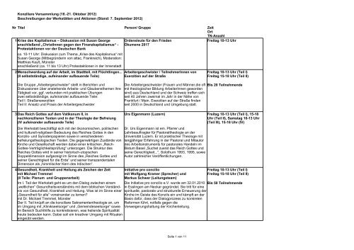 Beschreibungen der Werkstätten und Aktionen (Stand ... - Pro-Konzil