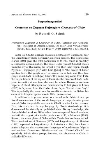 Review of Zygmunt Frajzyngier A Grammar of Gidar - UCLA ...