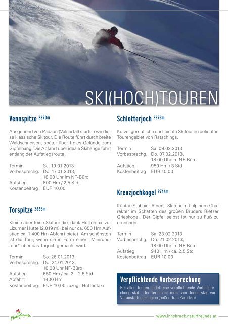 Winter Programm Innsbruck 2012/13 - Naturfreunde