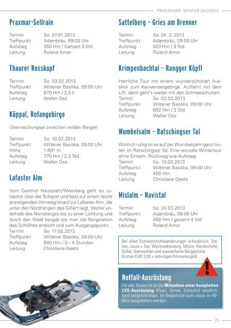 Winter Programm Innsbruck 2012/13 - Naturfreunde