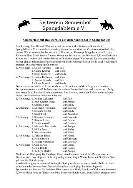 Hausturnier 2006 - reitverein sonnenhof spangdahlem ev