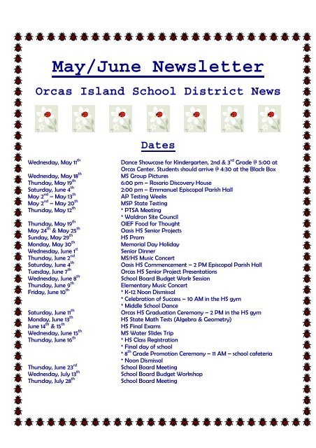 May & June Newsletter - Orcas Island School District