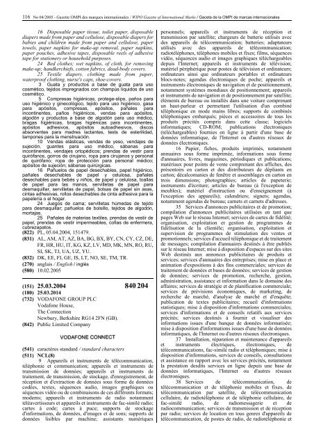 Gazette OMPI des marques internationales WIPO Gazette of ...