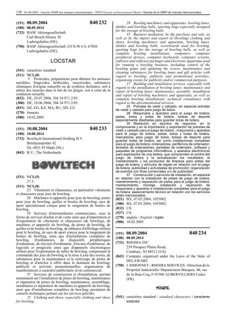 Gazette OMPI des marques internationales WIPO Gazette of ...