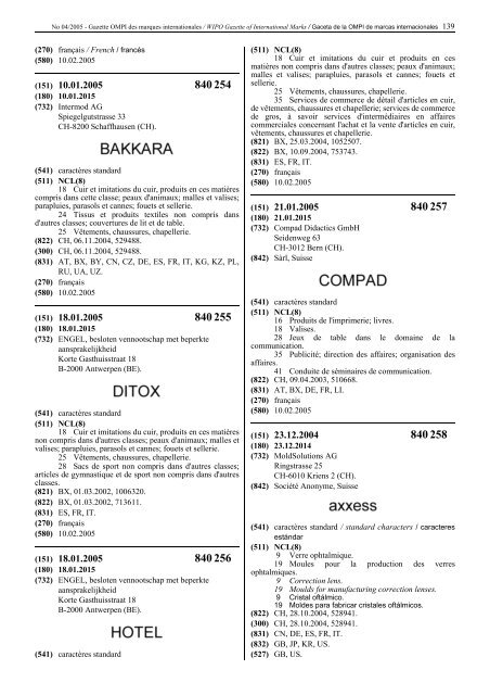 Gazette OMPI des marques internationales WIPO Gazette of ...