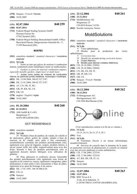 Gazette OMPI des marques internationales WIPO Gazette of ...